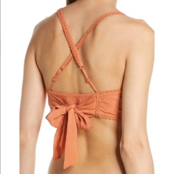 Free People Cassandra cross back crop top. Embroidered floral bronze colored. - Picture 3 of 11